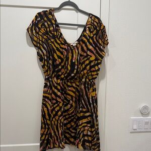 Bar III Black, Brown, Yellow and Coral Patterned Mini Dress